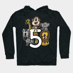 Safari Zoo Animals 5 Year Old 5th Birthday Hoodie